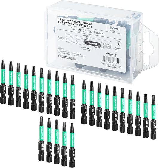 Security Bit Set,Tamper Proof Torx Bit Set,Impact Driver Bit Set,1/4??Hex-Shank S2 Steel Screw Star Bits Set,CNC Machined Tips, 2??Long 25pack (T15) Magnetic Torque Bit Set,With Storage Box