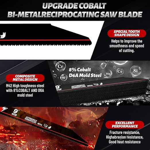 25 Pack 9 in 14/18 TPI Reciprocating Saw Blades for Sawzall Blades Metal Cutting,M42 Steel Cobalt Bi-Metal Blades for Automobile Dismantling Replace for Milwaukee for Dewalt for Diablo Sawblade