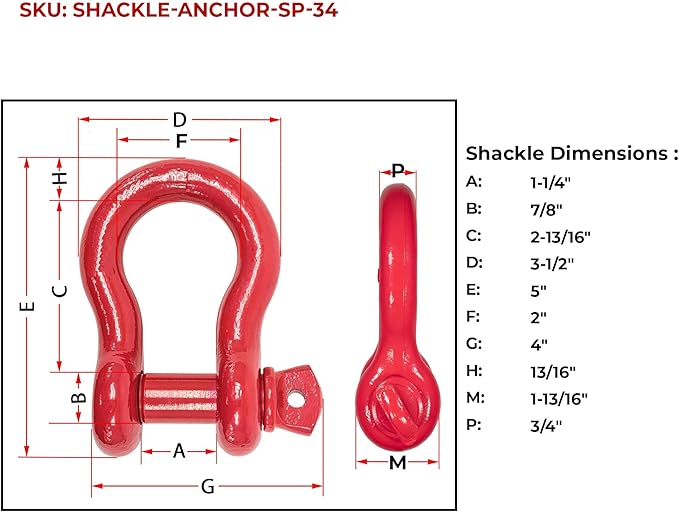 Mytee Products 3/4" Anchor Shackle Forged Carbon Steel w/Alloy Screw Pin Load Limit # 4.75 Tons 9,500 lbs Double Rust Protection Heavy Duty D Ring Shackle for Towing, Rigging & Vehicle Recovery 2 Pk