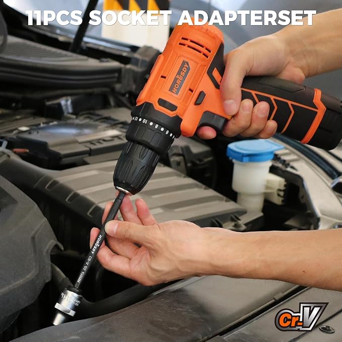 HORUSDY 11-Piece Impact Socket Adapter Set, 1/4-Inch Hex Shank, Cr-V Steel High Torque Drill Extension Bits, 1/4" 3/8" 1/2" Impact Driver Socket Adapters with Storage Holder