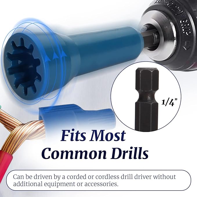 4 PCS Wire Nut Twister竊똅ast Wire Twister Tool for Drill竊똚ire Nut Twiter for Drill, Spin Twist Wire Connector Socket, Wire Connector Driver with 1/4" Chuck竊똚ire Stripping and Twisting Tool