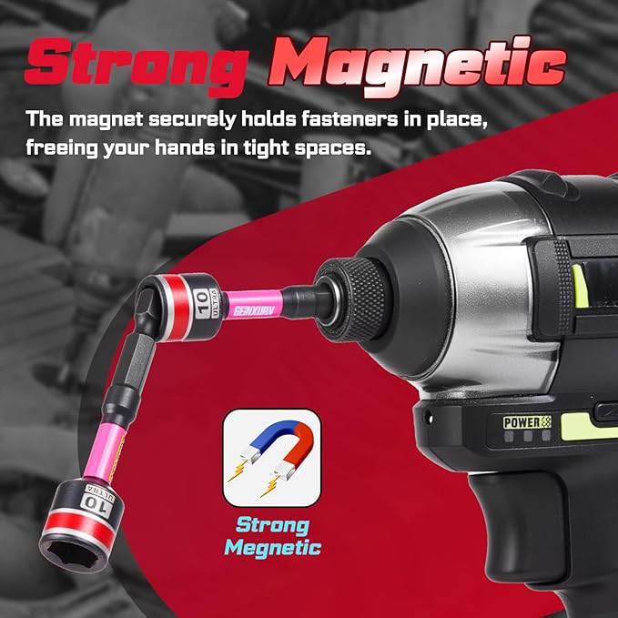 Impact Nut Driver Set, 10 Pieces 65mm Long 6mm/8mm/10mm/11mm/ 13mm 6 Point Alloy Steel Magnetic Metric Nut Setter Set Use For Installing 1/4 Hex Shank Impact Driver with Case Box