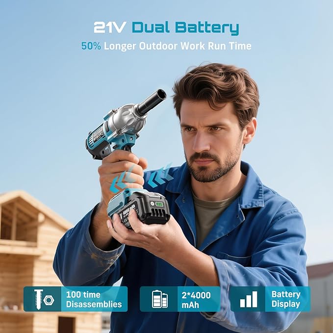 Seesii Cordless Impact Wrench & Impact Driver set 1/2'' Wrench Gun & 1/4'' Impact Driver, 2x 4000mAh 21V Battery, Fast Charger, 20 pcs Driver Bit Set & Bag