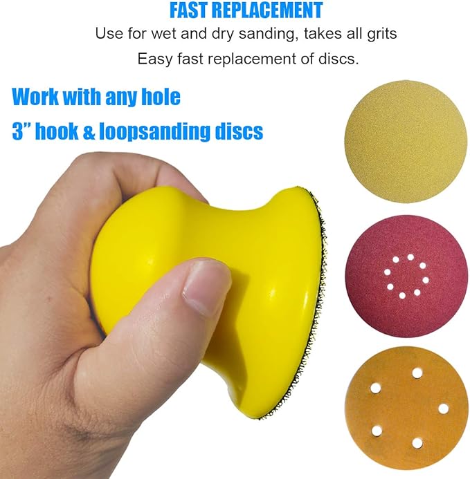 2 Pack 3" Round Hand Sanding Blocks for 3 Inch Hook and Loop discs Ideal For Wood Furniture Restoration Home Arts and Crafts