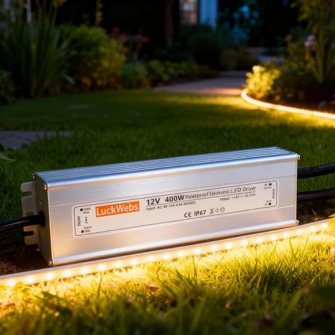 LED Driver 12V400W Waterproof Power Supply AC 90-130V to DC 12V33.3A Low-Voltage Power Transformer Suitable for Indoor Outdoor LED Lighting Fixtures and Any 12V DC LED