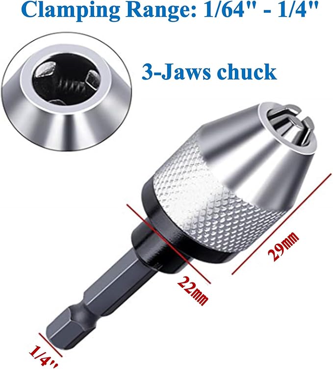 aiyun Keyless Chuck Adapter for Impact Driver - 2Pcs Impact Drill Adapter 1/4 Hex Shank (0.3-6.5mm,0.3-6.5mm)