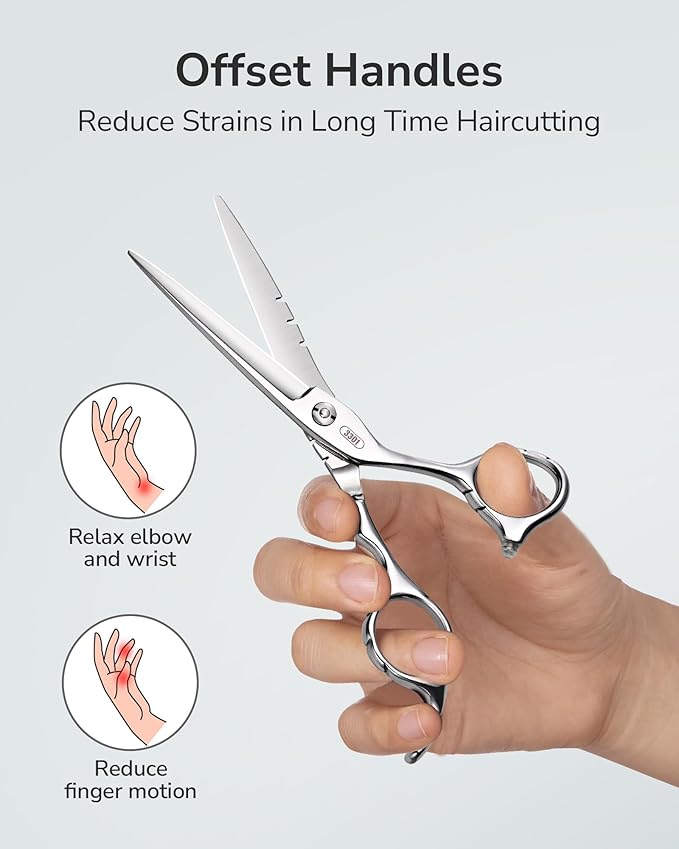 ULG Hair Cutting Scissors 6.7??Shark Series, 100% Japanese Stainless Steel Ultra Sharp, Concave Blade Barber Shears, Ergonomic Offset Handle, Professional Salon Haircut Scissors for Home & Salon Use