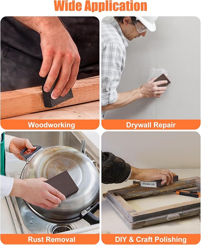 10 Pack Sanding Sponge, Washable and Reusable Sanding Block, 60 80 120 180 220 Grit Wet Dry Sandpaper Block for Wood, Drywall Sanding Block for Wood Furniture Crafts Metal Polishing Sand Paper Block
