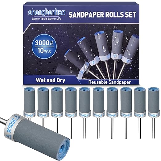 10Pcs 3000 Grit Sanding Drums Sandpaper Sticks Set for Dremel Rotary Tool with 1/8" Shank, Sanding Bits Kit Rotary Tool Accessories for Metal Rust Removal/Stone Grinding/Jade Polishing (3000 Grit)