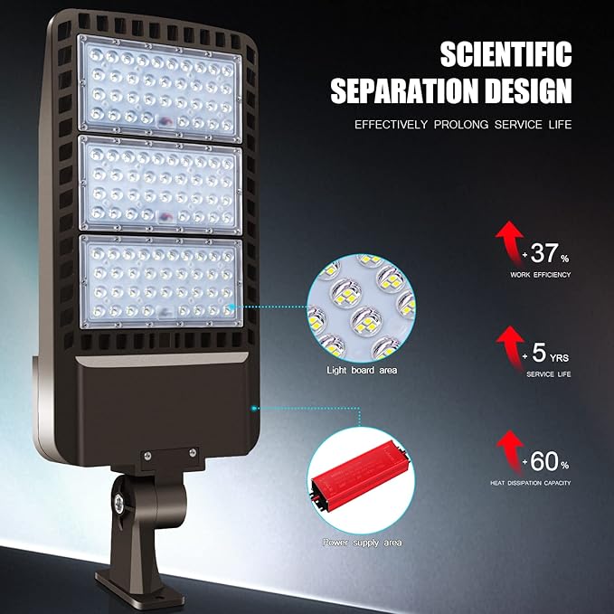 Juyace 300W LED Parking Lot Light Dusk to Dawn Outdoor Lighting Wall Mount Exterior Flood Commercial Outside IP65 100-277V for Shoebox Street Security Area (2 Pack)