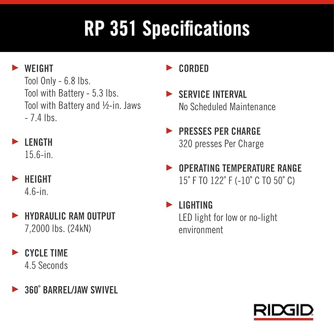 RIDGID 67193 Model RP 351 ProPress Standard Press Tool Corded Kit with Corded ProPress Tool, Press Tool Jaws (1/2" to 2"), and Case
