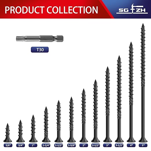 #14 x 6 Inch Deck Screws (150Pcs) 6lb. Carbon Steel, Black, Flat Head, Rust Resistant epoxy Coated, with T30 Star Bit