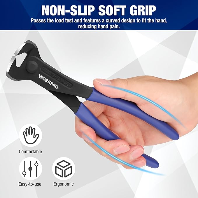 WORKPRO 8 Inch Nail Puller, End Cutting Pliers - Black Finish Chrome Vanadium Steel, High Leverage End Cutting Nipper, Carpenters Pincers, End Snips for Pulling Nails or Cutting Wires