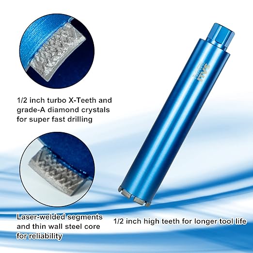 SALI Wet Diamond Core Drill Bits 6-1/4"/159mm Diameter, 15"/380mm Drilling Depth Concrete Core Drill Bit, 1-1/4-7" Thread Core Bit Turbo Laser-Welded Segments with Rebar, Brick, Block, Masonry, Stone