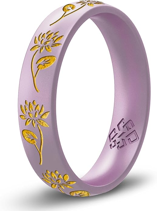 Knot Theory Birth Flower Silicone Ring for Women - 4mm Comfort Fit Wedding Band Engagement Ring