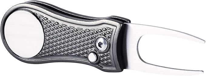 Mile High Life Golf Divot Repair Tool, All Metal Foldable Divot Tool with Pop-up Button & Magnetic Ball Marker
