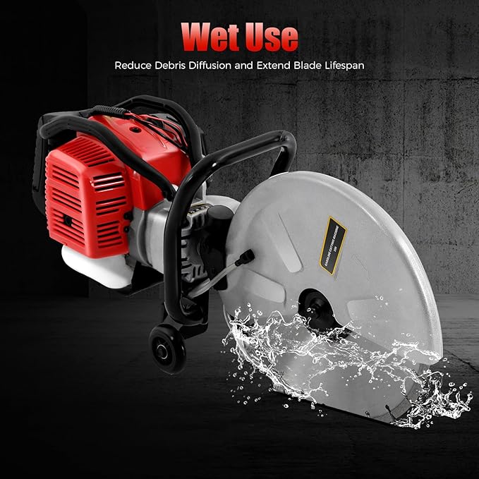 52CC Concrete Cutter Saw, 2-Stroke Gas Powered Disc Cutter/Circular Saw with 13in Blade, Dry & Wet Concrete Cutting Tool for Stone & Masonry Projects, 1.4KW/6500RPM
