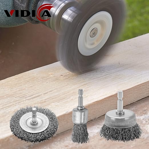 Wire Brush for Drill Set 9Pcs,Abrasive Wire Wheel for 1/4 Inch Hex Shank, Wire Cup Brush for Drill, Coarse Crimped Carbon Steel Wire Brush Set for Removing Paint and Rust