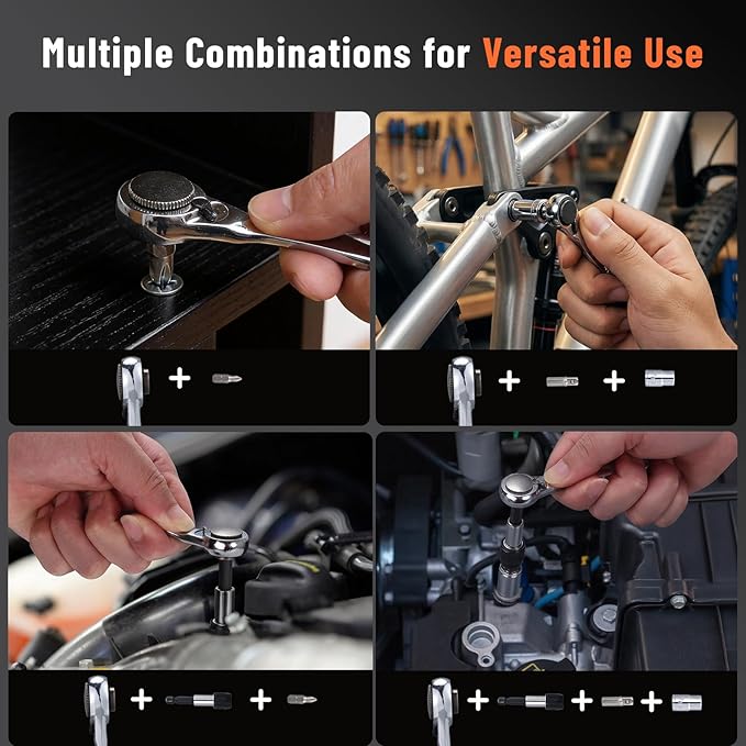 Katerk 28 in 1 Magnetic Screwdriver Set, 90 Degree Offset Ratcheting Wrench, Mini Ratchet Wrench Set, Right Angle Ratcheting Screwdriver Set and Bit with Metric Socket Set for Tight Spaces