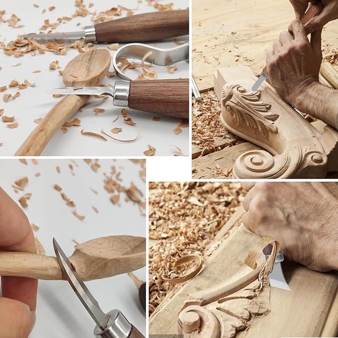 Wood Carving Kit, Wood Carving Tools Set with Wood Carving Knives Detail Knives Blocks Gloves Whittling Kit for Beginners Adults Kids Woodworking Tools for Spoon, Bowl, Kuksa Cup (26PCS)