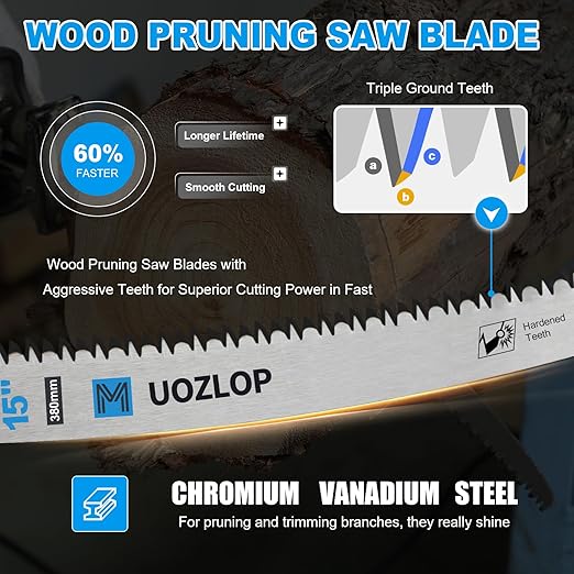 15 inch Wood Pruning Saw Blades, 10 Pcs Japanese Teeth Reciprocating Saw Blade 5TPI for Tree Trimming, Wood Cutting with Storage Box