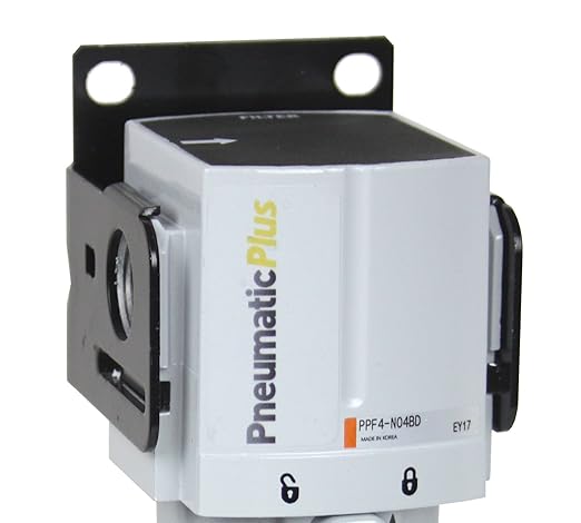 PneumaticPlus PPF2-N02B Miniature Compressed Air Particulate Filter 1/4" NPT - 5 Micron, Poly Bowl, Manual Drain, Bracket