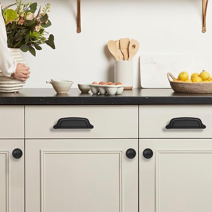 khtumeware 20 Pack Drawer Pulls - 1-1/4 Inch Matte Black Cabinet Knobs - Solid Round Dresser Drawer Knobs - Simple Cabinet Hardware