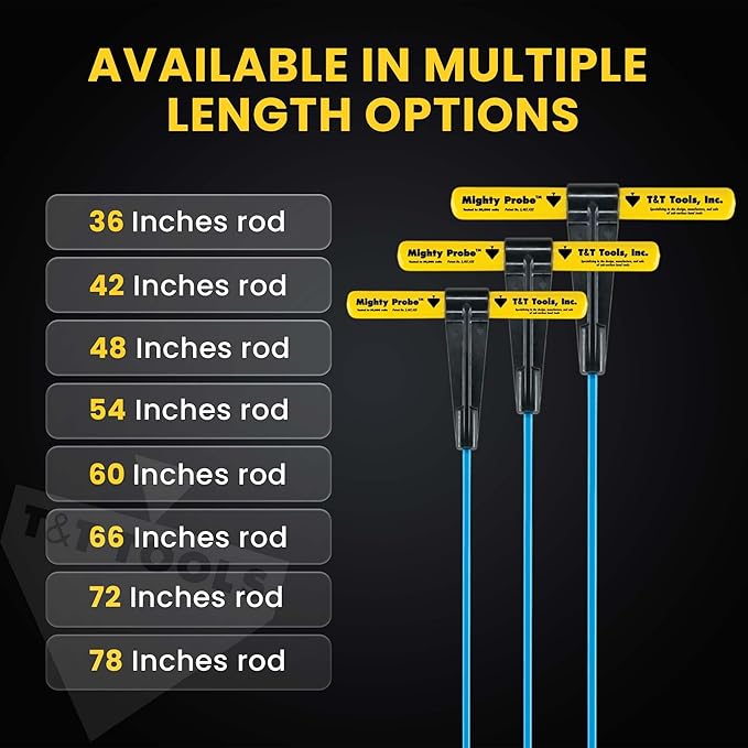 T&T Tools 36-Inch Mighty Probe Insulated Metal Soil Probe ??3/8" Metal Round Rod, Heavy Duty Design for Easy Penetration & Withdrawal, Soil Testing & Landscaping Tools, T-Handle, USA-Made-4 Pack