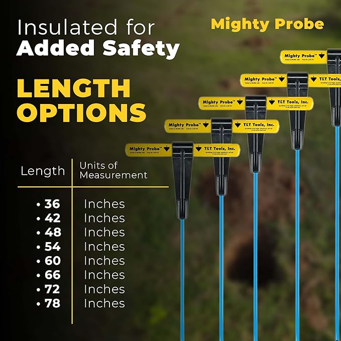 T&T Tools 48-Inch Mighty Probe Insulated Metal Soil Probe ??3/8" Metal Round Rod, Heavy Duty Design for Easy Penetration & Withdrawal, Soil Testing & Landscaping Tools, T-Handle, USA-Made-2 Pack