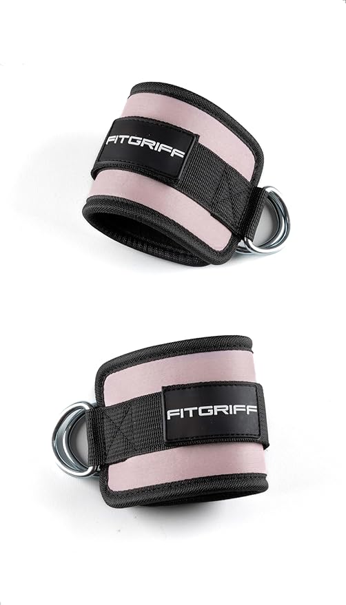 Fitgriff짰 Ankle Straps V1 for Cable Machine (2 Pieces) - Gym Workout Equipment - Leg Pulley Attachment, Kickback Straps