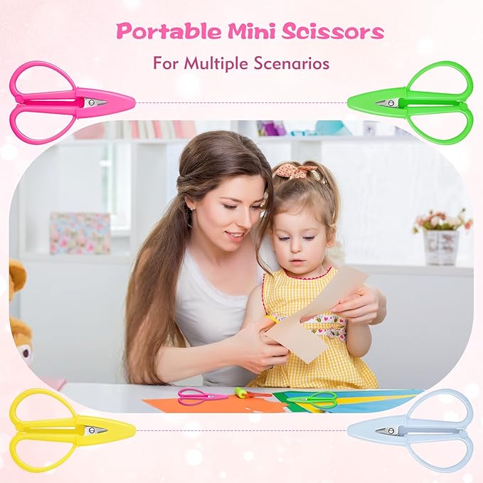 4 Pack Mini Scissors - Small Sharp Scissors All Purpose with Cover Tiny Detail Scissor for Travel Crafts Sewing Embroidery DIY (4 Colors)