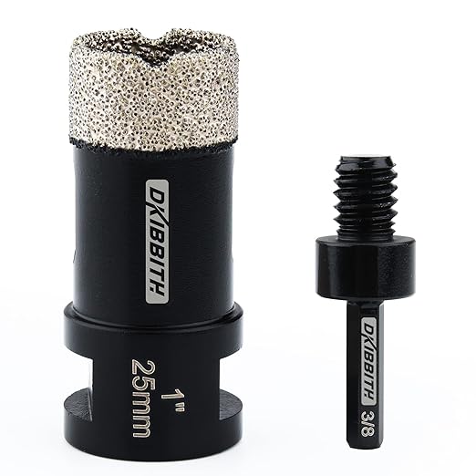 DKIBBITH 1 Inch Dry Diamond Core Drill Bits, 25mm Tile Vacuum Brazed Angle Grinder Hole Saw for Porcelain Ceramic Granite Brick Concrete with 5/8-11 Thread to 3/8??Hex Shank Adapter, Black