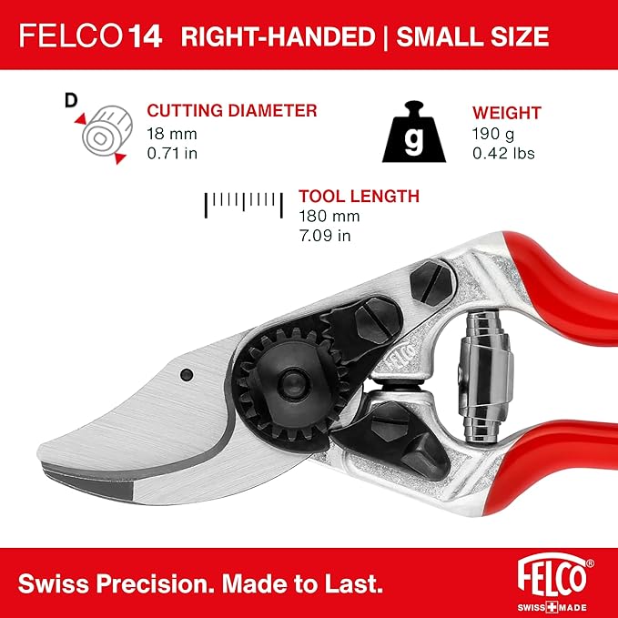 Felco F 14 Pruning Shears ??7.1" Garden Clippers for Small Hands with Bypass & Anvil Blades | Hand Pruners for Gardening | Garden Tool Cutter with Forged Alloy Steel Build, Lightweight Swiss Design
