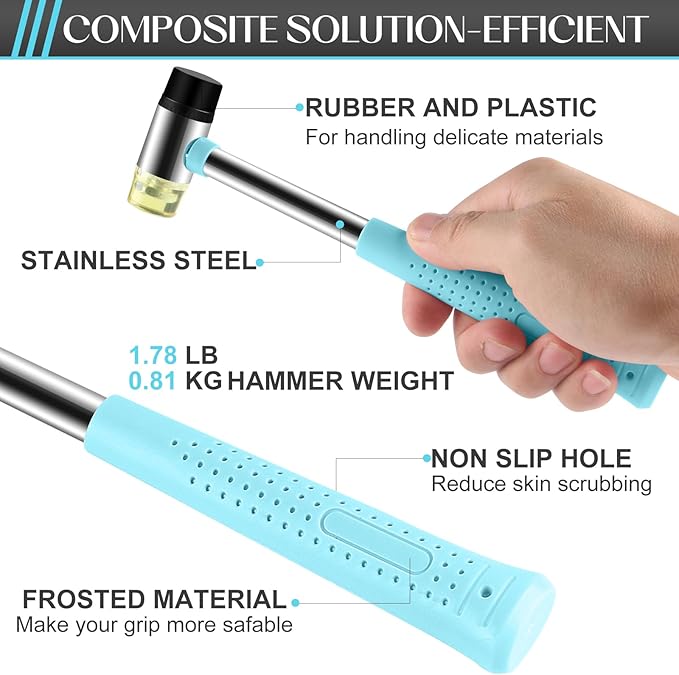 8oz Hammer, 2-Piece Small Claw Hammer & Rubber Mallet Hammer Mini Hammer Set