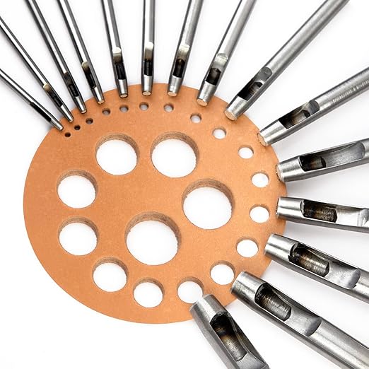 WUTA 6Pcs Hollow Punch Leather Hole Cutter 1mm-5mm Round Punch Tool Set, Leathercraft Working Kit for Watch Band, Fabric, Plastics, Gasket Belt (1+1.5+2+3+4+5mm)