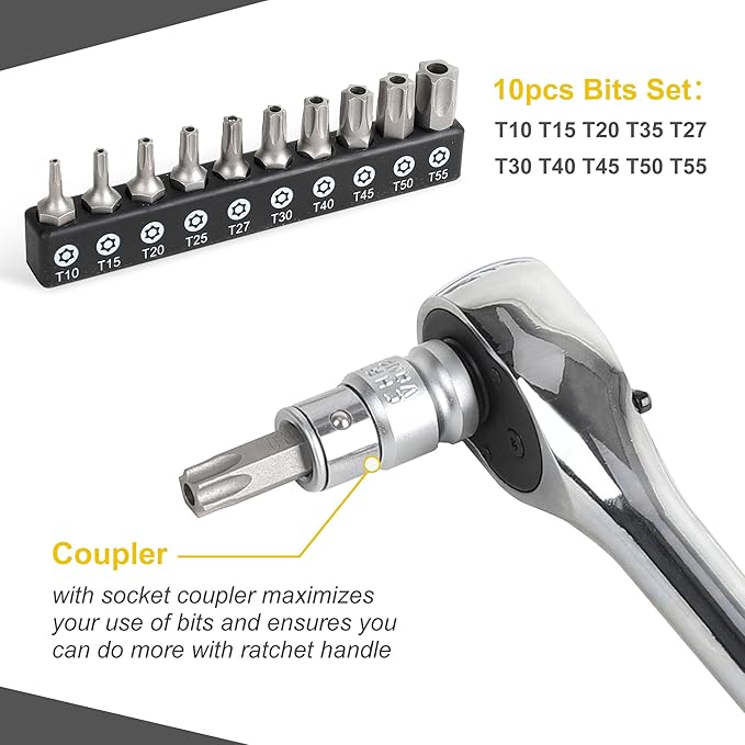 TOPLINE 34-Piece 1/4?? 3/8??Drive E-Torx Socket Set and Torx Bit Socket Set, with Storage case, Premium CR-V Steel, E4-E20, T10-T60, for Mechanic and Home Repair