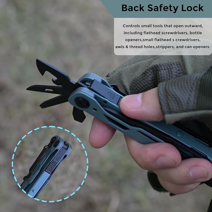 Multitool with Pocket Knife, 25-in-1 Stainless Steel Pliers and Screwdriver, Self-locking Multi-tool EDC Gear with Sheath, Suitable for Camping and Hiking (Greyblue)