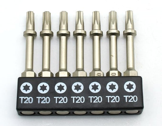 7 pc T20 Torx Star 6 Point T-20 High Torque Impact Screwdriver Insert Bits Set S2 Steel Torsion Resistant, 2 Inch Long, 1/4 Inch Hex Shank with Quick Release Slot