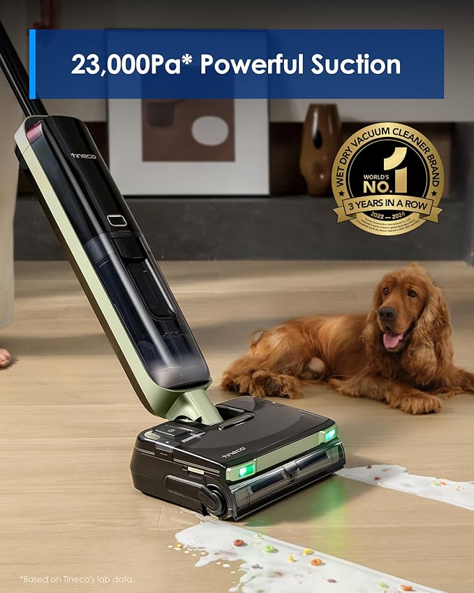 Tineco Floor ONE S7 Master Wet Dry Vacuum Cleaner, 23kPa Suction Vacuum Mop with DustReveal Green Headlight, 65 Min Runtime, 185째F Flashdry, 3.9inch Ultra-Slim Stretch Mop