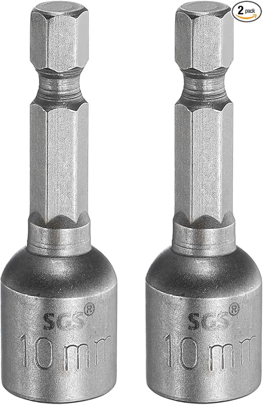 HARFINGTON 2pcs Nut Driver Drill Bit 10mm Metric Socket 1/4" Hex Shank 1.89" (48mm) Long Magnetic 6-Point Sockets Quick Change CR-V Steel Bolt Setters for Power Drill Drivers