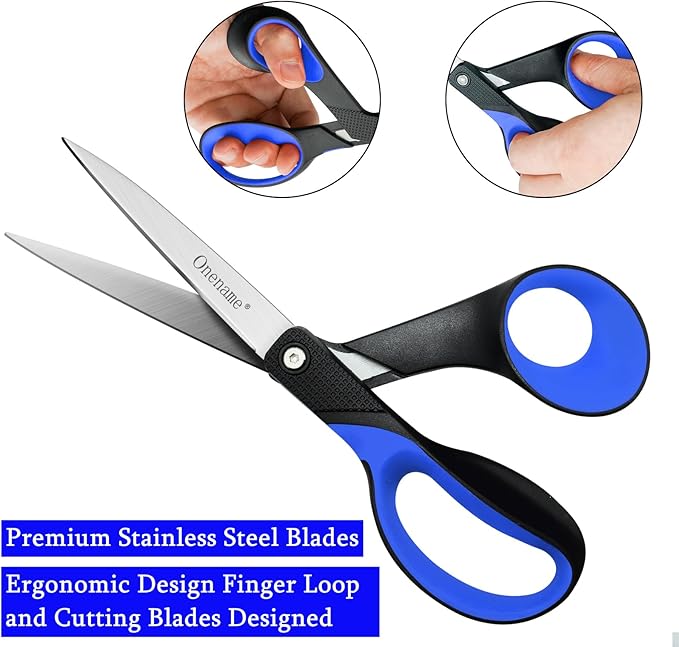 OneName Left Handed Scissors,Left Handed Scissors All Purpose,Stainless Steel Sharp Blade Soft Comfort-Grip Handles Lefty Scissor for School,Office,Home,Crafting Cutting Paper 8 Inch 3 Pack