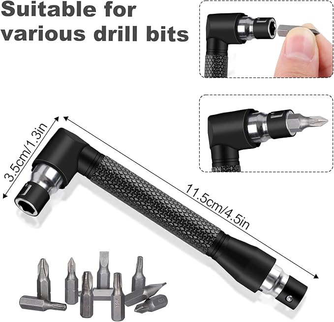 17 Pcs Flexible Drill Bit Extension, Include 2 Pcs Hex Shank 105째 Right Angle Drill Attachment 3Pcs Drill Bit Holder 10 Short Screwdriver Bits 90째 Angled Bits and Bendable Drill Bit Extension
