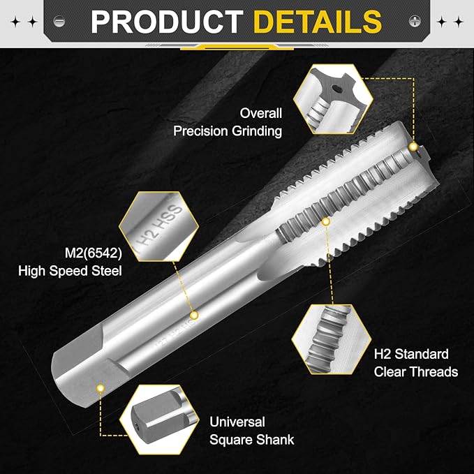 uxcell Hand Taper Tap M27 x 3 Metric Thread Taper Style Taps Straight Flute Screw Tapping Threading Tool High Speed Steel HSS6542