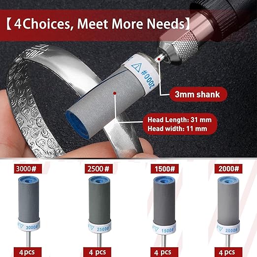 1500 2000 2500 3000 Grit Sanding Bits for Dremel Tool with 1/8" Shank 16Pcs Sanding Drums Rotary Tools Accessories, Sanding Stick Sand Paper Tips for Metal Rust Removal/Jade Polishing/Stone Grinding