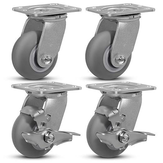 4 inch Thermoplastic Rubber Wheels (Crown Tread)- Casters Set of 4 Heavy Duty - 1400 LB Capacity- Caster Wheels for Furniture Platform Trucks (2 Brake & 2 Swivel)