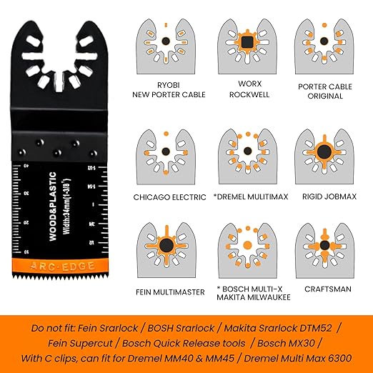 CONNOO 86 Pack Oscillating Saw Blades with Case, Arc Edge Multitool Blades, Oscillating Tool Blade, Bi-Metal for Wood/Metal/Plastic Kits Fit for Ryobi