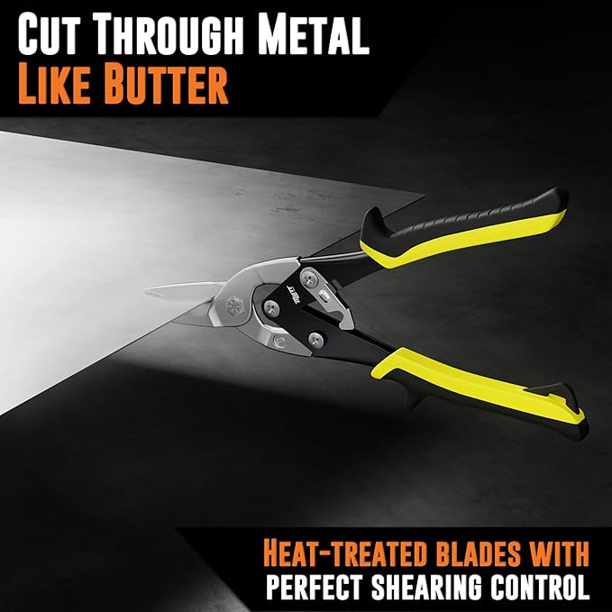Mutt Tools 10" Heavy Duty Metal Cutting Shears - Professional Tin Snips for Sheet Metal, Stainless Steel & Aluminum - Straight Cut HVAC Scissors with Ergonomic Grip