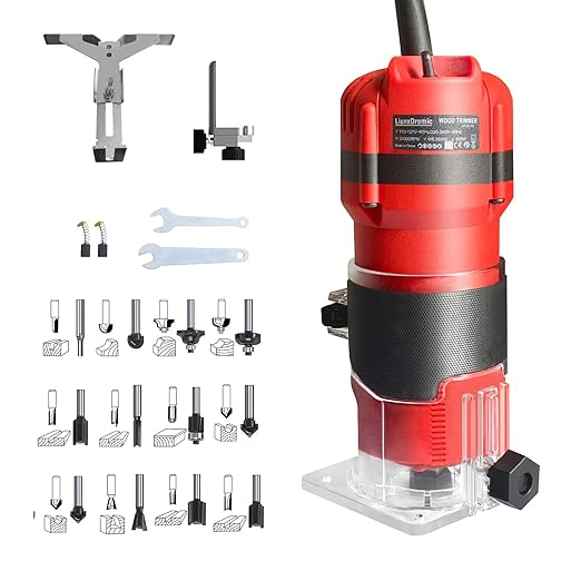 Router Tool 800W for Woodworking Tools Compact Edge Trimmer with 15 1/4" Router Bit Set 31000r/Min 110V,Tool Box Edge Guide, Roller Guide, Dust Hood