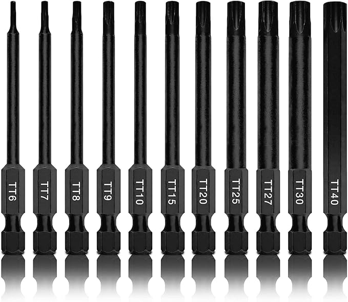 NEIKO 01149A Torx Head Drill Bit Set, 11-Piece Sizes TT6 to TT40 | Tamperproof Magnetic Torx Bits | 3 Quick Release Shanks | Premium S2 Steel | Compatible with Power Drills and Impact Drivers