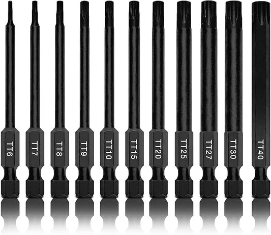NEIKO 01149A Torx Head Drill Bit Set, 11-Piece Sizes TT6 to TT40 | Tamperproof Magnetic Torx Bits | 3 Quick Release Shanks | Premium S2 Steel | Compatible with Power Drills and Impact Drivers